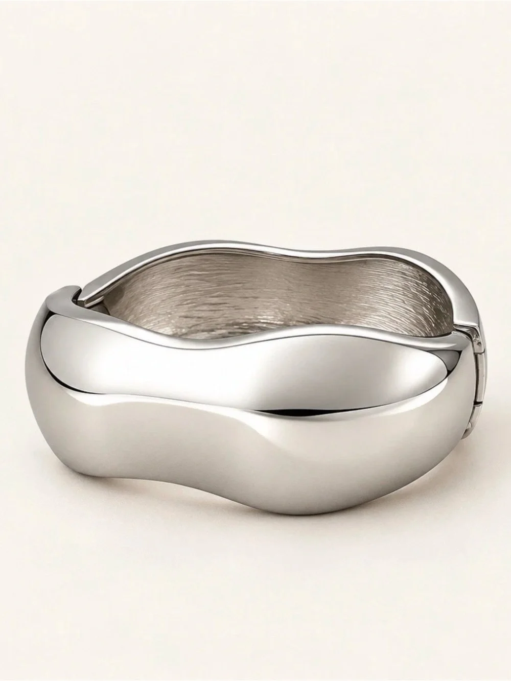 Silver Chunky Dome Cuff Bracelet Wavy Sculptural Statement Bangle